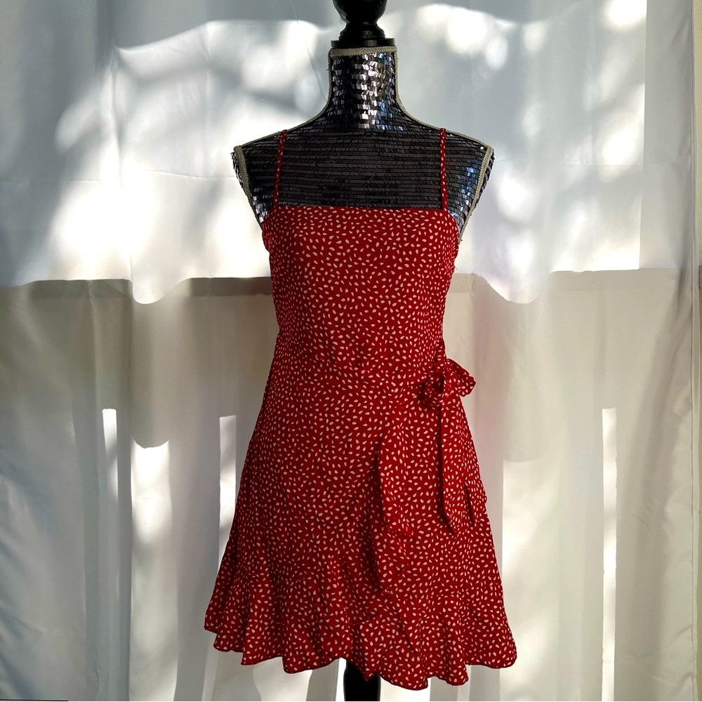 Red Side Bow Print Skater Dress